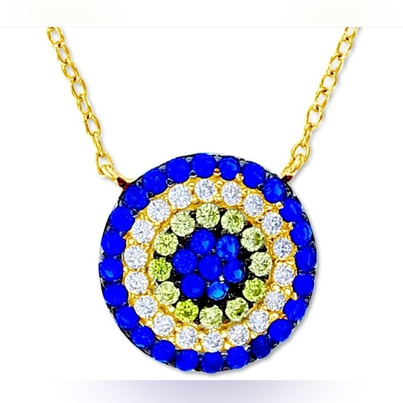 Jewelry - Lab-Grown Blue Spinel|Cubic Zirconia 18" Pendant|14k GoldPlated|Sterling…​​